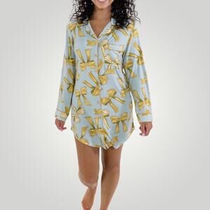 In My Sundays Dusty Blue Bows Sleep Dress Nightgown Pjs Pajamas Size Medium